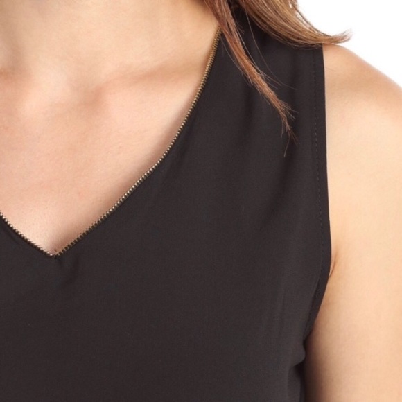 Faux Zipper Neckline High Low Chiffon Blouse Black - Picture 3 of 3